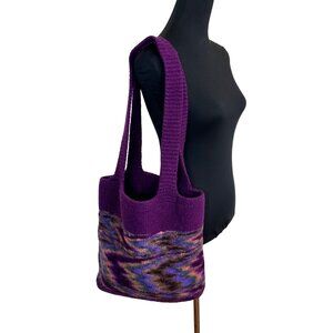 Handmade Purple Wool Shoulder Bag Geometric Multicolor Pattern Artisan